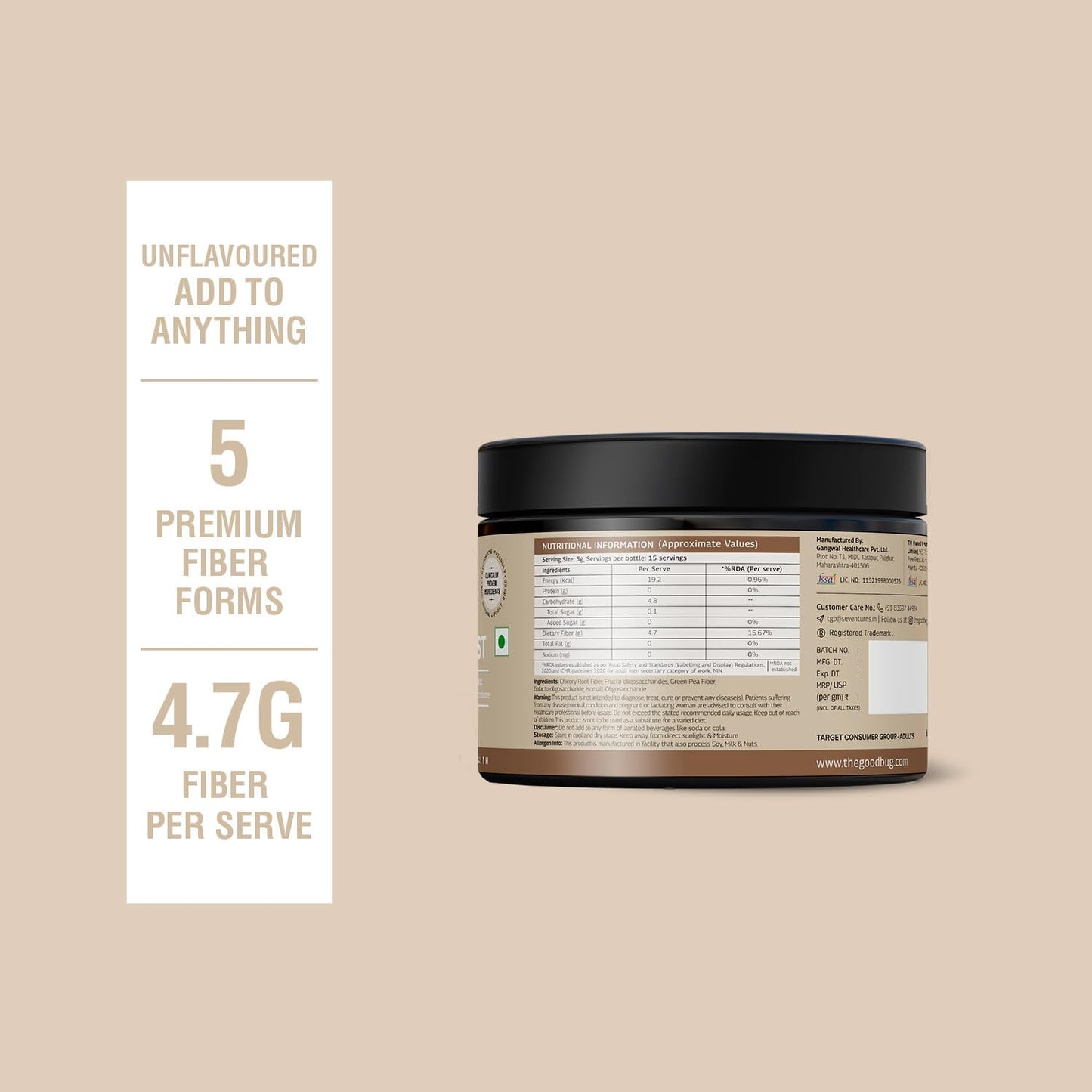 The Good Bug Prebiotic Fiber Boost Powder Improves Digestion Bloating & Gas Relief Natural Fiber Supplement From Green Pea, Chicory Root & Fos Non-Gmo Gluten Free 15 Servings