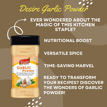 Desire Dehydrated Garlic Powder, 200g | No Additives, Ideal for Cooking, Seasoning, and Baking | Natural Flavor Enhancer