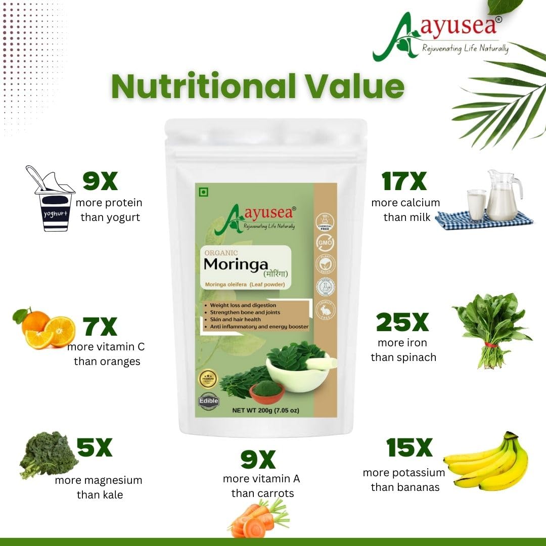AYUSEA® 100% Pure Moringa Powder for Skin & Wellness – 200gm (Pack of 1)