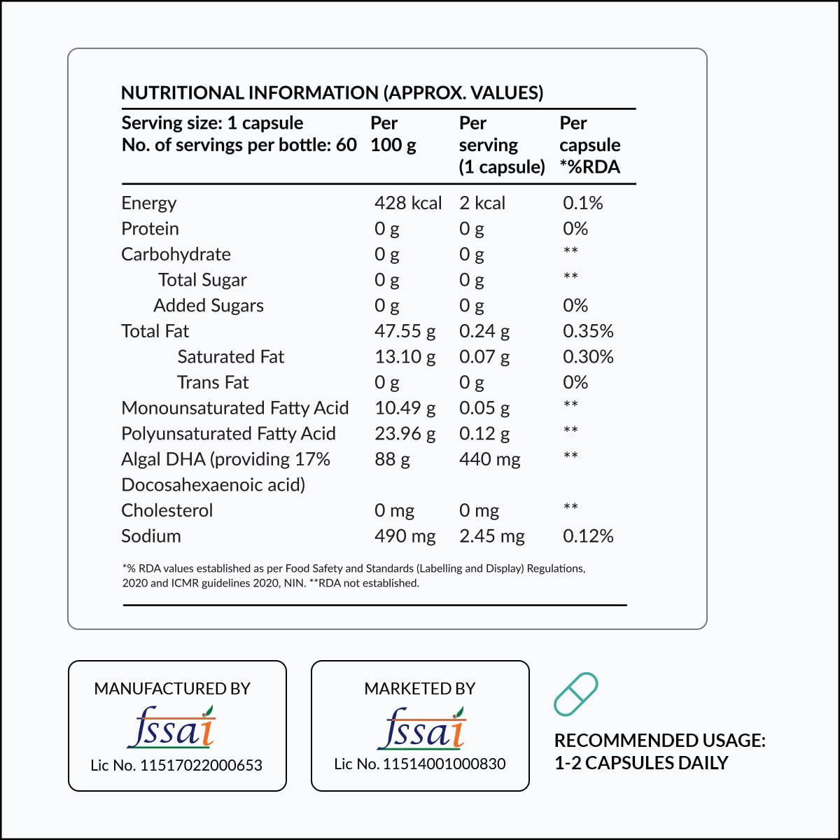 NUTROVA Complete Omega 3 Vegan and Gelatin-Free 60 capsules with Marine Algal Extract Containing 17% vegan-sourced DHA – Supports Cardio Health, Skin & Hair etc - Ideal for Vegans & Vegetarians