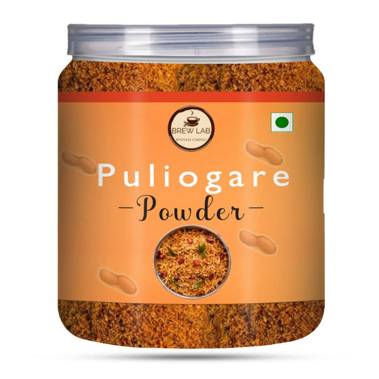 Brew Lab Authentic South Indian Masala Puliogare Powder for Pulihora or Tamarind Rice | For Puliyodharai Preparation | Tangy and Spicy | Udupi Rich Taste and Flavor-250 gm