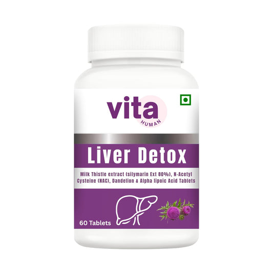 Vitahuman Liver Detox Tablets with Milk Thistle (80% Silymarin), N-Acetyl Cysteine, Dandelion & Alpha Lipoic Acid – For Liver Cleanse & Detox Support | 60 Tablets
