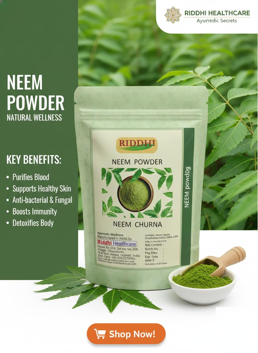 Riddhi Healthcare Neem Leaves Powder, Sun Dried and Stemless, for Face, Skin, Hair Care and Eating, 200g