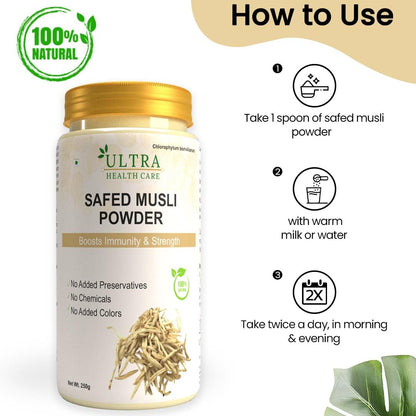 Ultra Healthcare Safed Musli Powder for Stamina | Performance | Immunity Booster | Strength and Vitality |250 gm