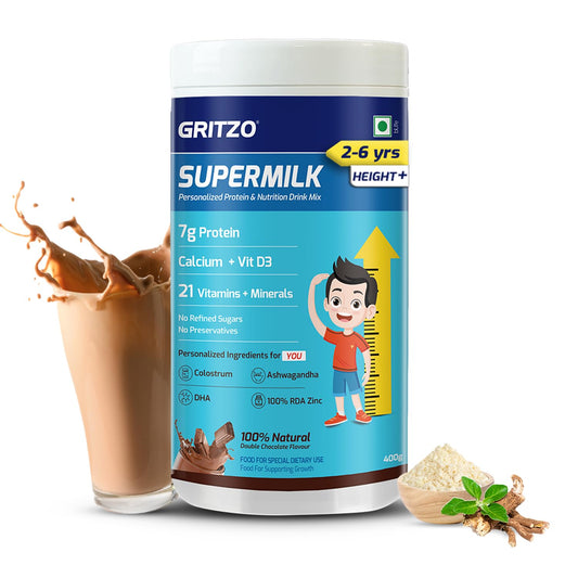 Gritzo Supermilk Height+ For 4-7Y Kids,Personalized Health Drink For Kids, Doubl