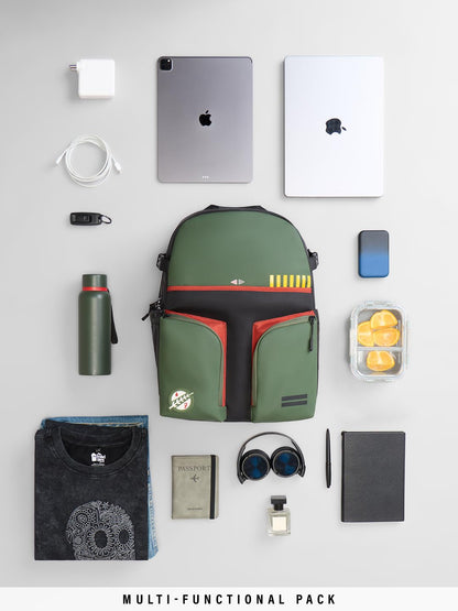 The Souled Store Star Wars: Boba Fett Backpacks | Official Lucasfilm Merchandise | Premium Dot Foam Polyester 16L Water-Resistant Laptop Bag with 17" Sleeve & Luggage Strap for Men & Women