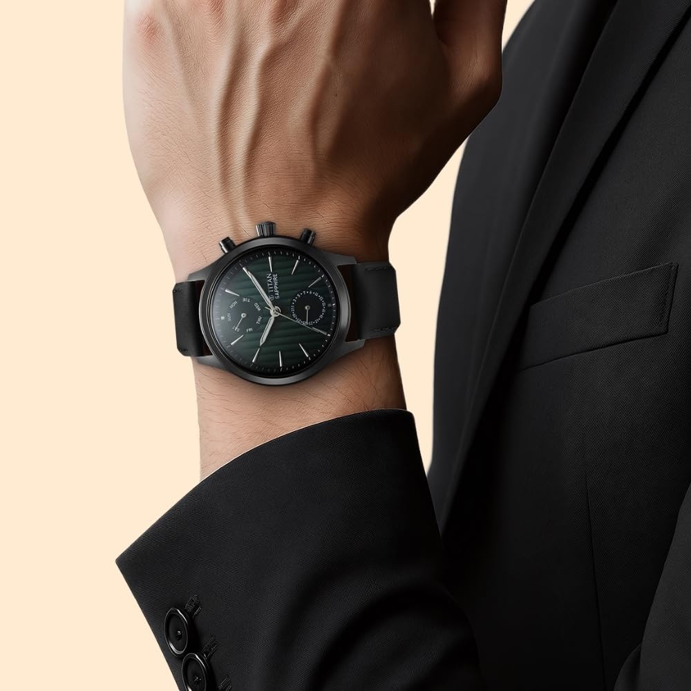 Titan Sapphire Multifunction Quartz Analog with Day and Date Green Dial- image 3