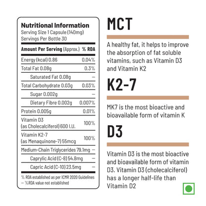 Unived Basics D3+K2 (MK-7) | Vitamin D3 600 IU & Vitamin K2-7 (MenaquinGold) 55mcg | Immunity, Heart, Muscle, & Bone Health | Plant-Based & Natural | 30 Capsules
