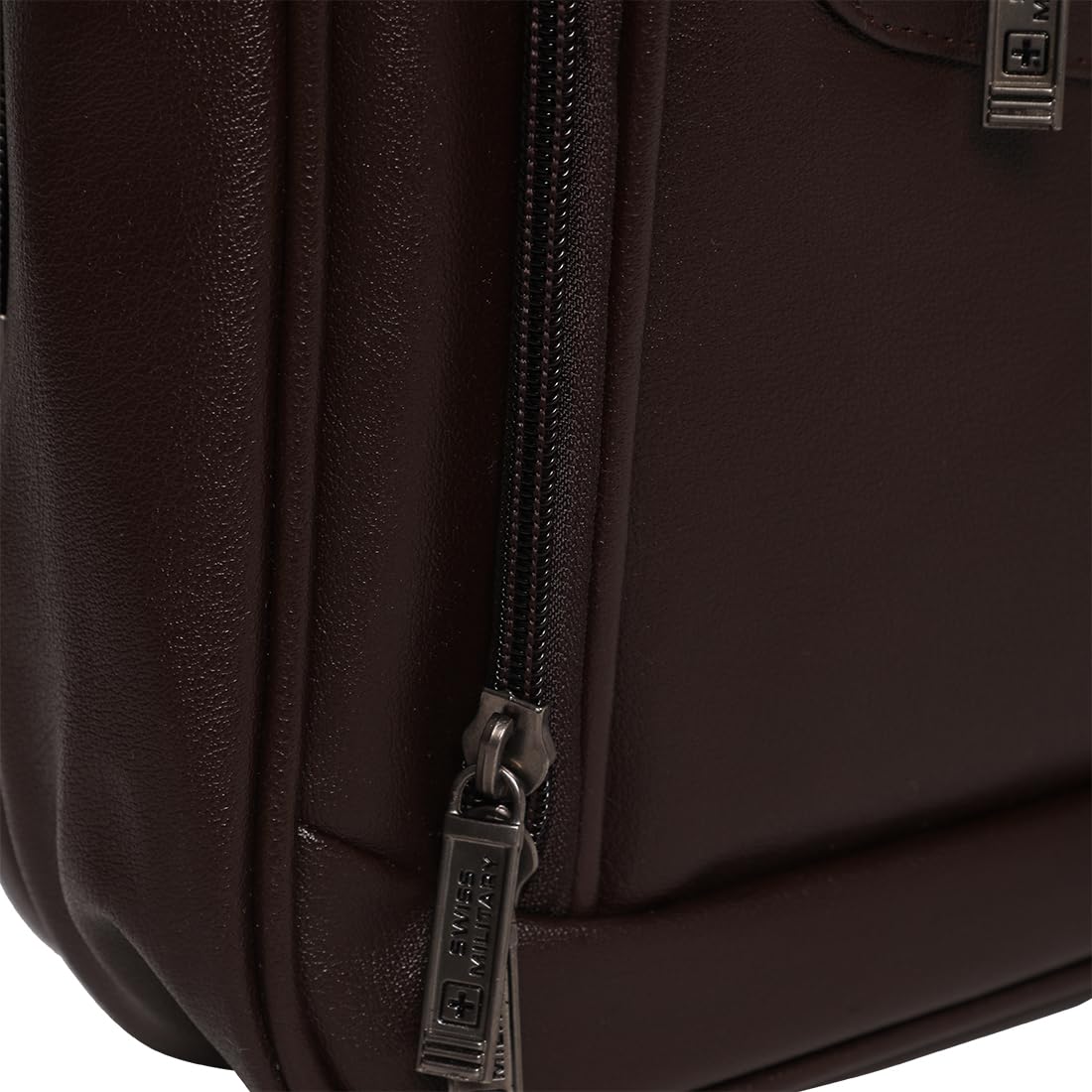 SWISS MILITARY VERBEPRO Premium Leatherette Laptop Sling Bag with 15.4 Inch Padded Compartment, Organizer Pocket & File Section, Premium Zippers & Detachable Strap, Use for Office, Business - Brown