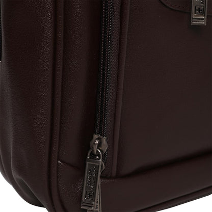SWISS MILITARY VERBEPRO Premium Leatherette Laptop Sling Bag with 15.4 Inch Padded Compartment, Organizer Pocket & File Section, Premium Zippers & Detachable Strap, Use for Office, Business - Brown