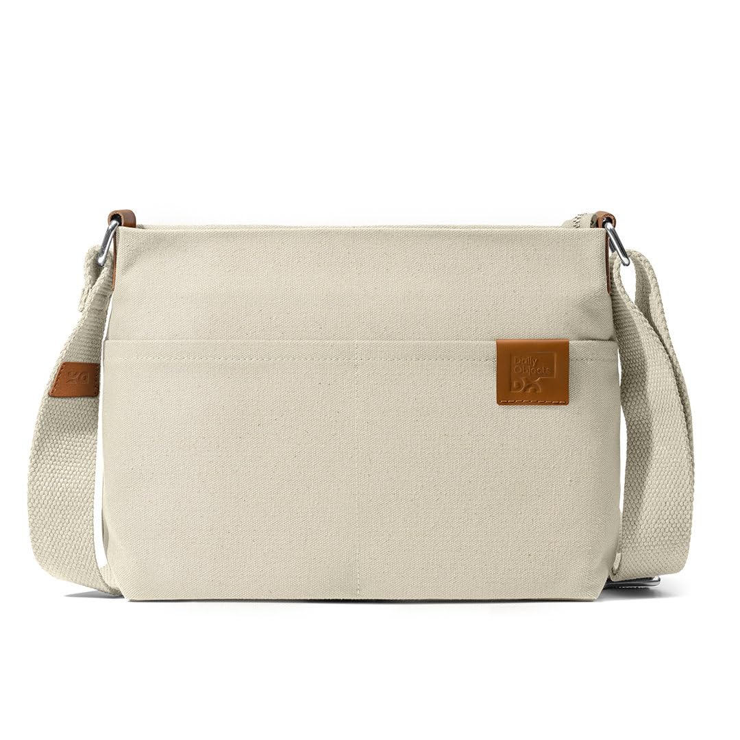 DailyObjects Unisex All Sunday Sling Crossbody Bag | Cotton Canvas Purse With Slip Pockets | Zip Closure | Storage Space For Essentials | Relaxed and Functional Shoulder Handbag | Handcrafted White