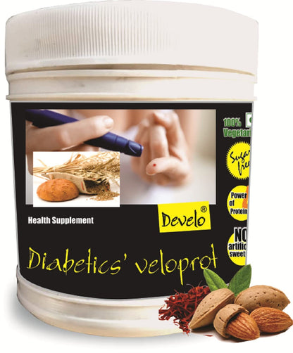 Develo Diabetic Protein Powder for Diabetes Patient’s care, Sugar Free Supplement for Men & Women – 500 g (Kesar Badam)