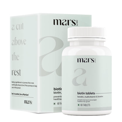Mars by GHC Biotin Tablets - 60 Tablets | Keratin, Hair Fall Control, Nourishment | Biotin Supplement for Hair Growth, Glowing Skin | Enhances Scalp Conditions, Boosts Hair Growth