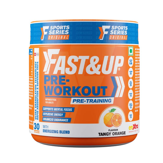 Fast&Up Pre-Workout Supplement Powder (30 Servings, Tangy Orange Flavour) | Pre Workout Supplement For Men & Women with B-Alanine, Creatine, Taurine For Performance & Energy Boost, 300 gm