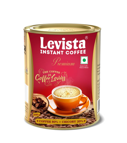 Levista Premium Instant Ground Coffee 200 gm can