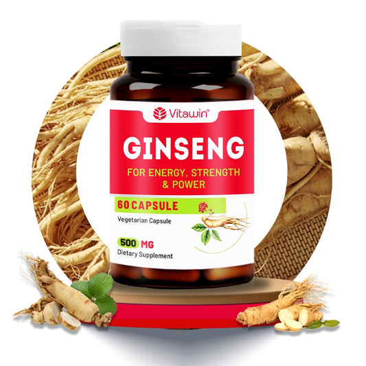 VitaWin Ginseng Capsules 500mg | Herbal Supplement for Daily Vitality, Active Lifestyle & Wellness Support | 60 Vegetarian Capsules