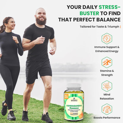 NATURYZ Clinically Researched KSM 66 Ashwagandha 500mg Gummies with Vitamin D3 | Strength, Energy, Immunity, Power & Stamina | Relax, Refresh Mind & Body | No Added Sugar | Gluten-Free, 30 Gummies(Orange Flavour)