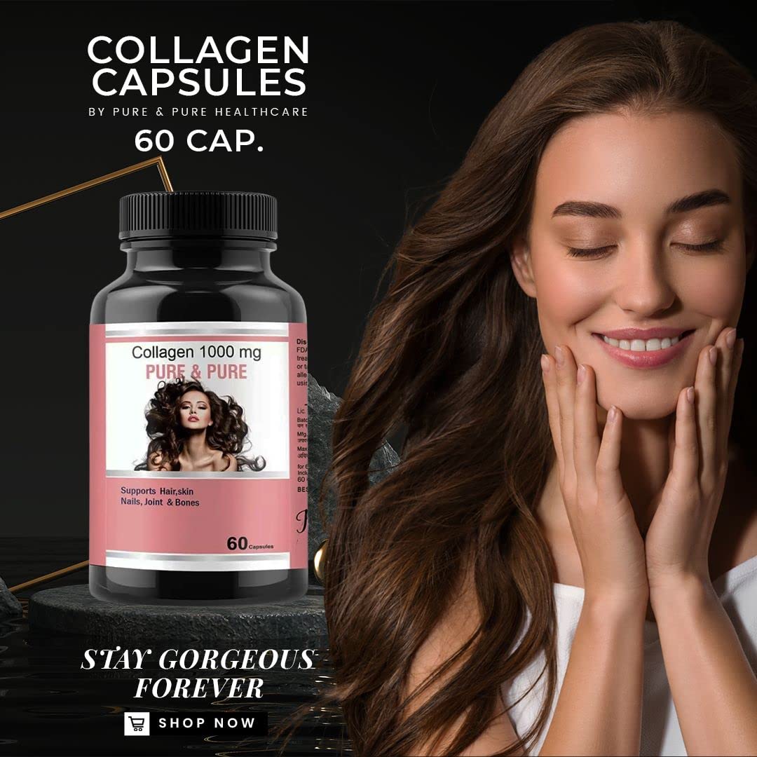 PURE & PURE Organic Plant-Based Collagen Builder Supplement for Women with Essential Nutrients - Boosts Skin, Hair, Nail Joint and Bones Health Vegan Formula for Radiant Beauty - 60 Capsules