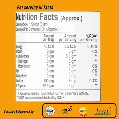 Nutrabliss L-Arginine 5000mg | Boost Nitric Oxide Levels, Enhance Muscle Recovery, Support Blood Circulation & Maintain Muscle Tissue, Amino Acid Supplement for Energy | 250 Gm Orange Flavor