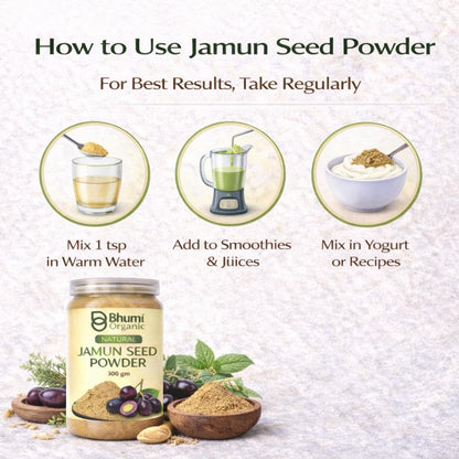 Bhumi Organic Ayurveda Jamun Seed Powder for Diabetes - 500 Grams - Herbal Supplement - Pure Jamun Seeds