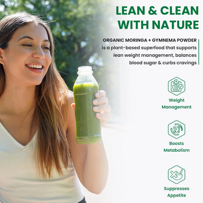 NATURYZ Organic Moringa +Gymnema ( Gudmar) Powder leaves for Lean Weight Management | Supports Blood Sugar Control, Reduces Cravings & Enhances Metabolism | Energy | Detox | Immunity | USDA Organic Certified | Pesticides & Chemical-Free - 150g