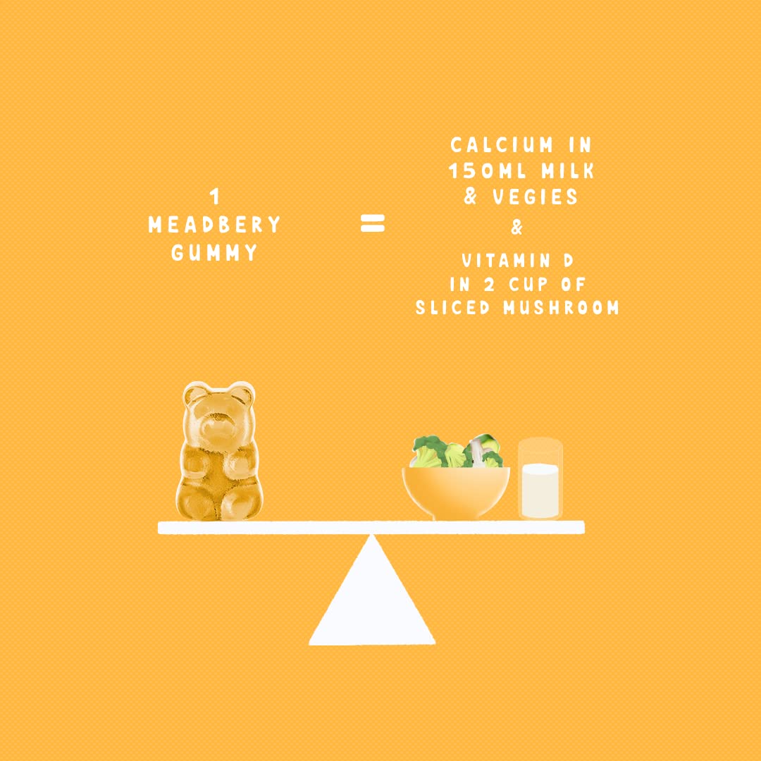Meadbery Multivitamin Calcium Combo Gummy Bears Glutenfree Formula With Minerals And Vitamins B C D E B12 B6 For Kids Bone Health Growth Kids Bone Teeth Health 30+30 Tasty Gummies