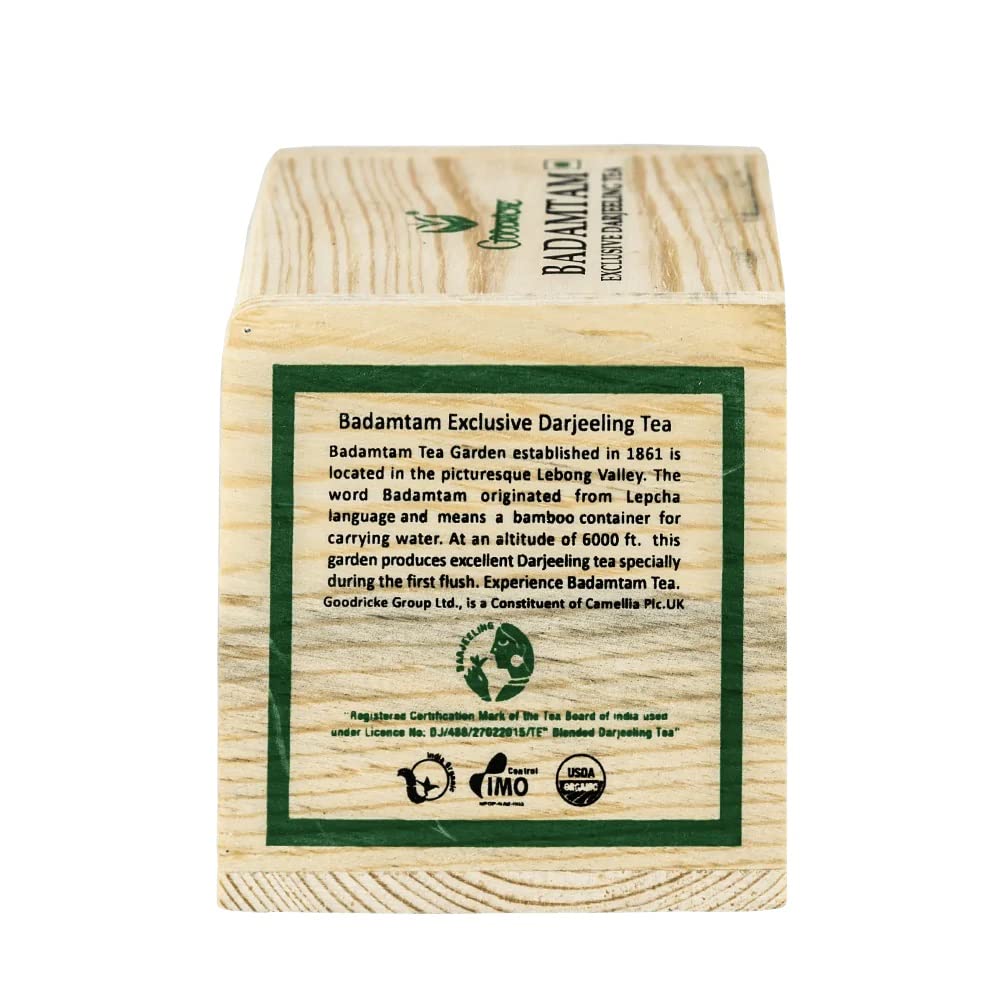 Goodricke Badamtam Darjeeling Tea 100g | Premium Whole Leaf Black Tea | Single Estate | Peach Muscate is a Tste Note| It Comes in Wooden Chestlet| Natural Sweet Aftertaste