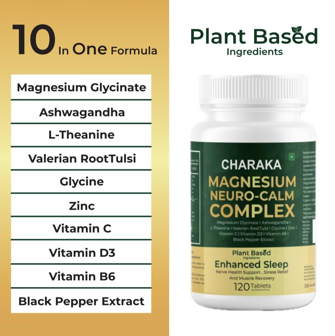 Charaka Magnesium Glycinate for Deep Sleep & Stress Relief | Fall Asleep Faster, Calm Mind | Ashwagandha, L-Theanine, Valerian | 120 Tablets | Non-Habit Forming