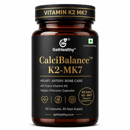 GetHealthy® CalciBalance™ Vitamin K2 MK7 55 mcg | All-Trans Menaquinone-7 | Daily Bone Wellness Support | Vegetarian Capsules | Made in India | 120 Count