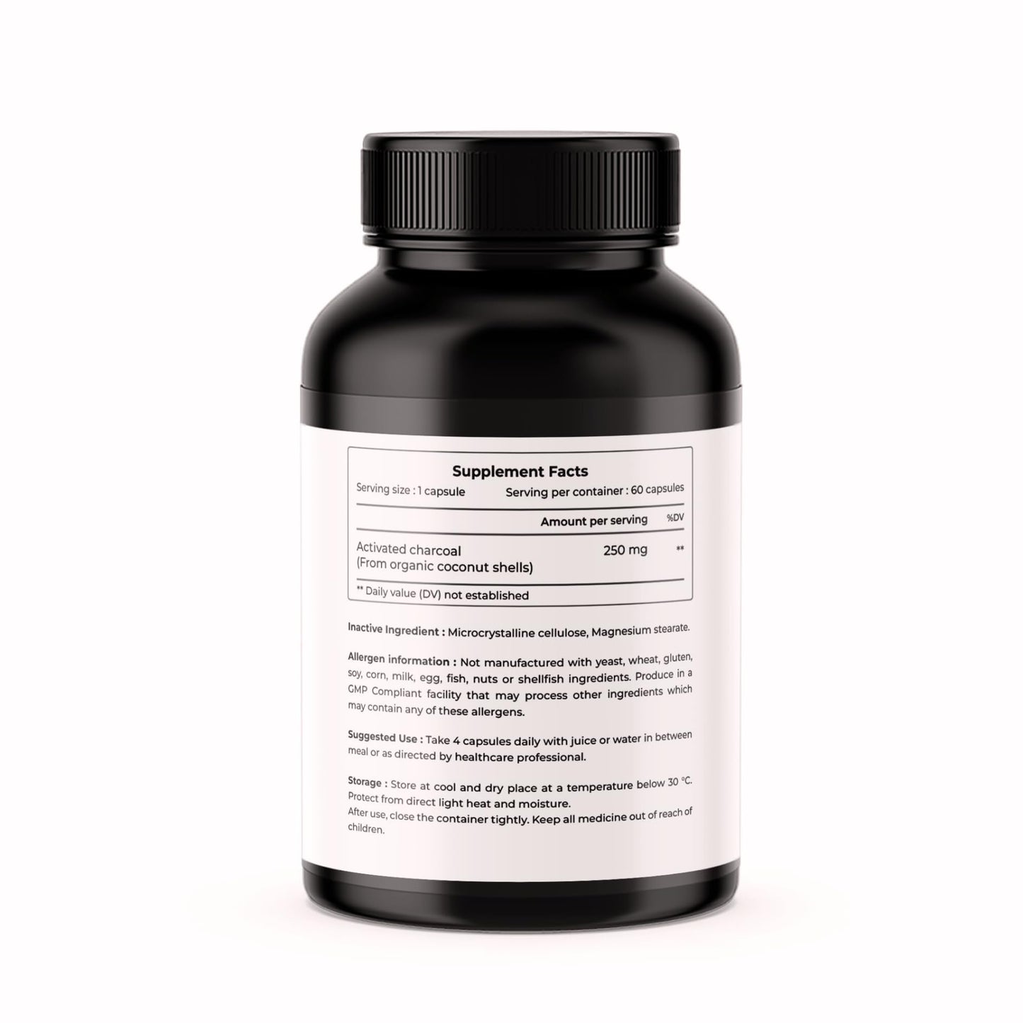 CITRUS NUTRACEUTICAL Activated Charcoal 250 mg Capsules – Natural Detox Supplement for Digestion & Gas Relief – 60 Veg Capsules