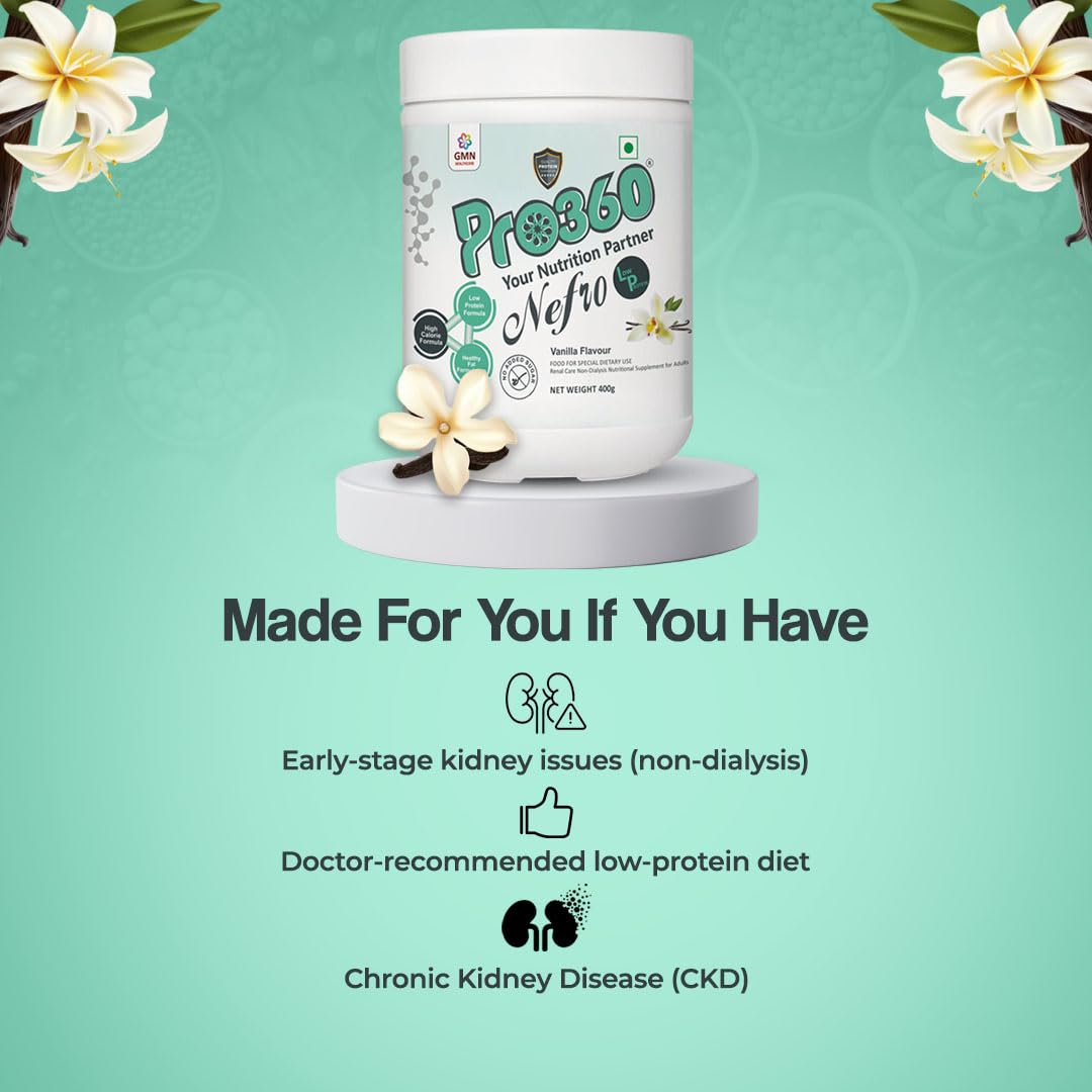 Pro360 Nefro LP Powder Vanilla Flavour 750g (Pack of 2) Low Protein Supplement for Kidney Health (Non-Dialysis) – Vanilla Protein Powder Enriched with L-Taurine, L-Carnitine & Essential Nutrients