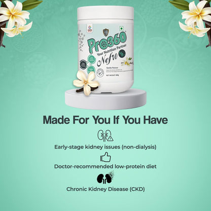 Pro360 Nefro LP Powder Vanilla Flavour 750g (Pack of 2) Low Protein Supplement for Kidney Health (Non-Dialysis) – Vanilla Protein Powder Enriched with L-Taurine, L-Carnitine & Essential Nutrients