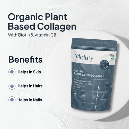 Miduty by Palak Notes Organic Collagen Powder, collagen supplement, Skin, Hair & Nails, Skin Nourshing Formula, Plant based collagen, Organic Collagen Powder Pack - 250gm