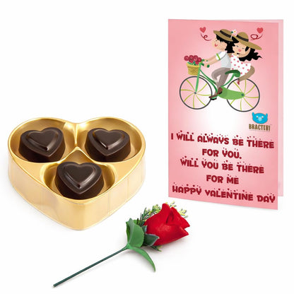 BOGATCHI Valentine’s Day Chocolate Gift | 3 Choco Hearts Box with Free Valentine Card & Rose | Gift for Girlfriend, Boyfriend, Wife, Husband