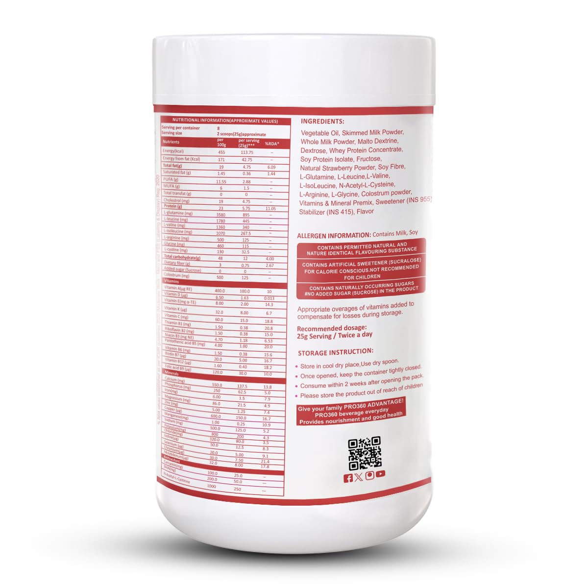Pro360 Respro Nutritional Protein Supplement Powder with N-Acetyl L-Cysteine (NAC) for Pulmonary Care - Strawberry Flavor - 200g
