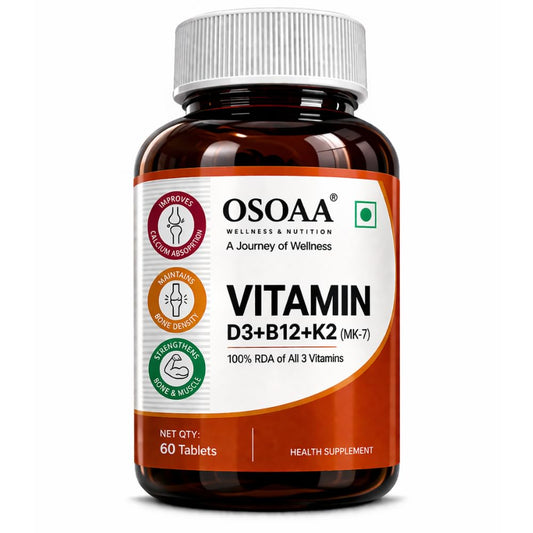 OSOAA Vitamin D3 K2 MK7 Supplement - 60 Tablets | Vitamin D3 (600 IU) | Promotes Calcium Absorption, Bone Health, Muscle Strength & Immunity | Plant Based- Lichen Source