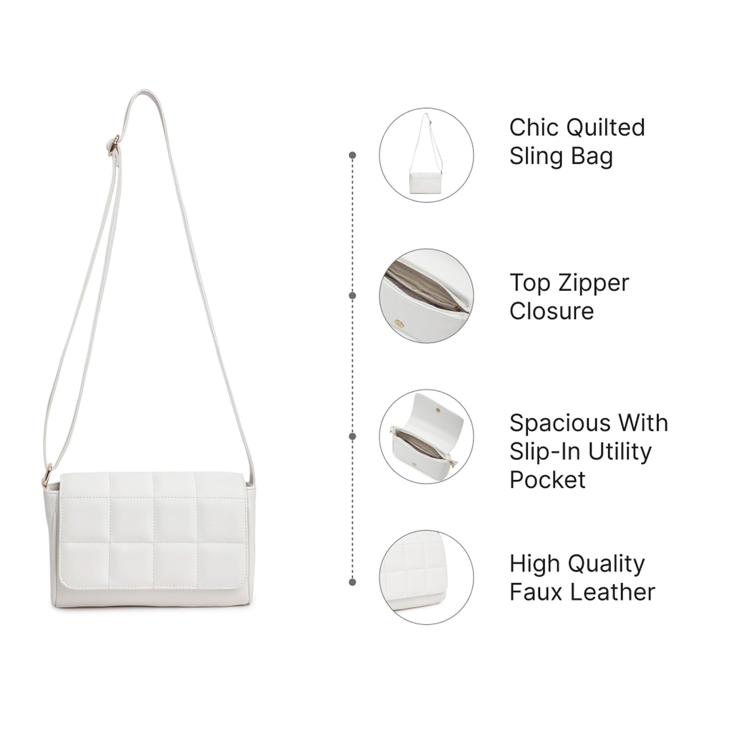 Fastrack Quilted Sling Bag for Women | Chic Crossbody Bag for Girls, Ladies, Women | Spacious Bag with Slip Pocket Made of Faux Leather