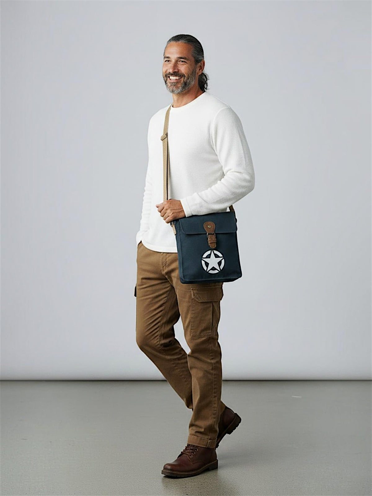The House of tara Canvas Side Sling Bag For Men & Women | Compact Messenger bag with Leather Strap on flap closure, Adjustable Shoulder Strap & Snap buttons | Casual bag for Office & Travel (Blue)