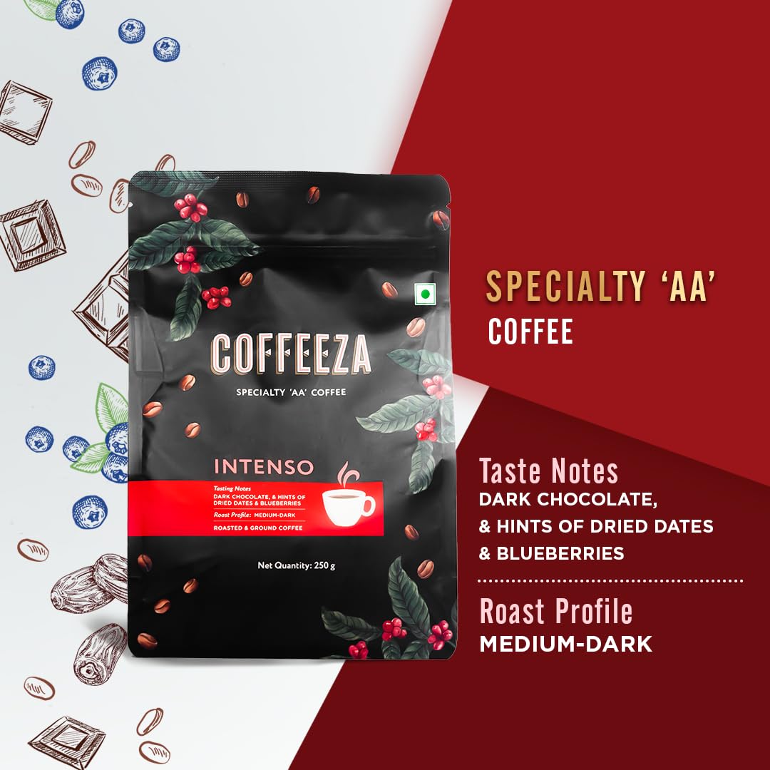 COFFEEZA - Coarse Grind - Intenso - 250G - Medium-Dark Roast 100% Arabica Ground Coffee Powder Packet