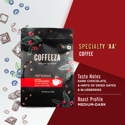 COFFEEZA - Coarse Grind - Intenso - 250G - Medium-Dark Roast 100% Arabica Ground Coffee Powder Packet
