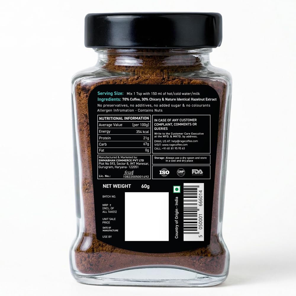 Rage Coffee Silk Blend Instant Coffee Powder | Creamy Hazelnut Silk Blend Flavoured Coffee 60 GMs | Premium, Bold & Smooth
