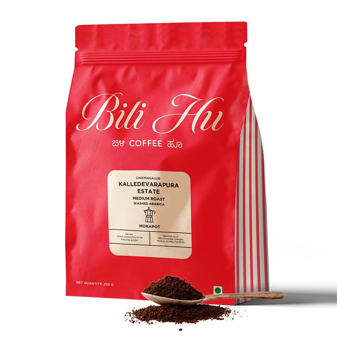Bili Hu Coffee, Mokapot Grind Kalledevarapura Estate, Arabica Blend, Medium Roast, (Pack of 1, 250 Gram)