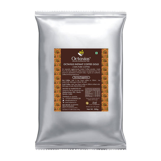 Octavius Gold Instant Coffee 500g Pack | 100% Pure Coffee Powder | Instant Coffee for Office Pantry, Cafeteria & Corporate Use | Strong & Aromatic Hot & Cold Coffee