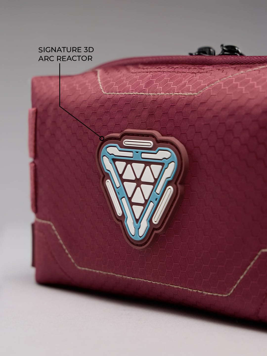 The Souled Store Iron Man: Stark Industries Tech Organizer – Maroon Water-Resistant Polyester Electronics Travel Pouch with 3D Arc Reactor Emblem for Chargers, Cables, and Gadgets