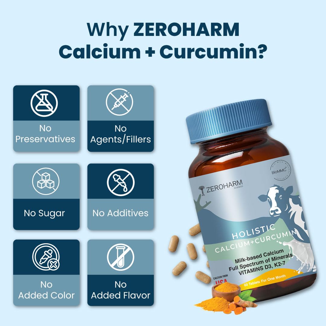 Holistic Calcium and Curcumin - Improves Joint Health, Strengthens Bones & Muscles - Boosts Immunity & Heart Health (120 Tablets)