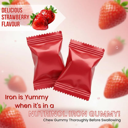 Knoll Healthcare Nutrinol Iron Gummies With Folic Acid & Vitamin E | Strawberry Flavour | No Sugar Added | 30 Gummies | Supports Hemoglobin, Energy & Immunity (Pack Of 2)