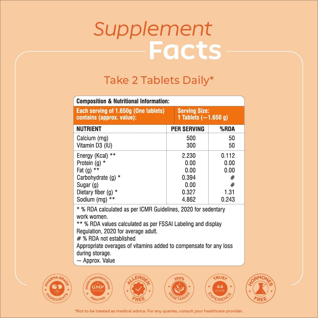Arth Calcium & Vitamin D3 (600 IU) Tablets| Bone Health Supplement with Coral Calcium (1000 mg) for 60% More Absorption Than Others | Supports Strong Bones, Muscles & Joints | 60N Veg
