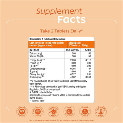 Arth Calcium & Vitamin D3 (600 IU) Tablets| Bone Health Supplement with Coral Calcium (1000 mg) for 60% More Absorption Than Others | Supports Strong Bones, Muscles & Joints | 60N Veg