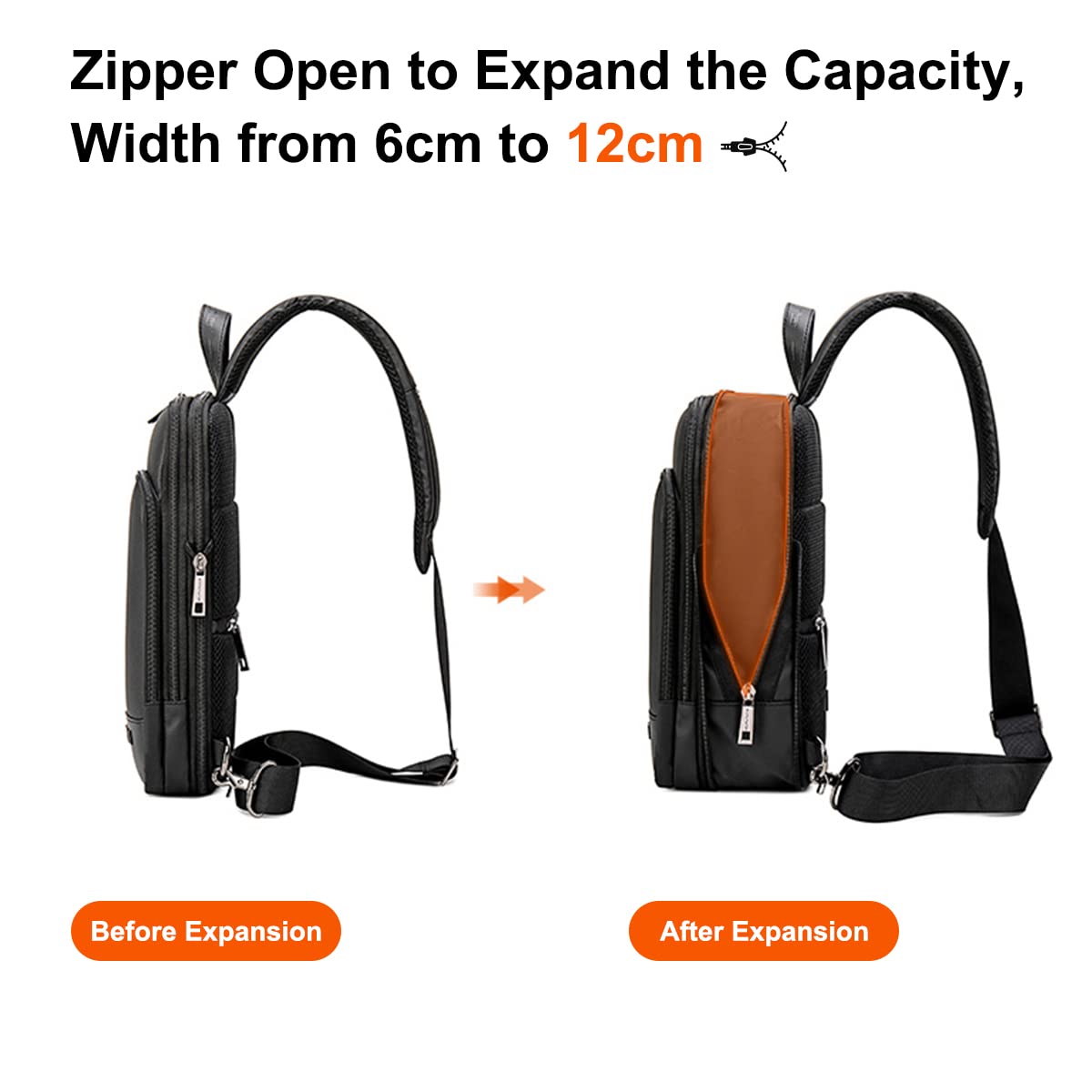 Arctic Hunter Expandable Sling Bag for Men Crossbody Slim 8L Sling Backpack Multi-pocket for Travel Chest Bag with 10.9" iPad Pocket Water-resistant One Side Shoulder Passport Bag for Office,Black