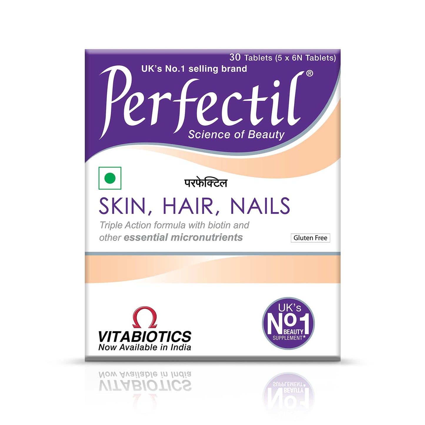 Perfectil 30 Tablets, Triple Action Formula Enriched With Biotin, Grape Seed Extract, For Healthy Skin, Hair, And Nails | Gluten Free Vegetarian Tablets(Pack Of 1)